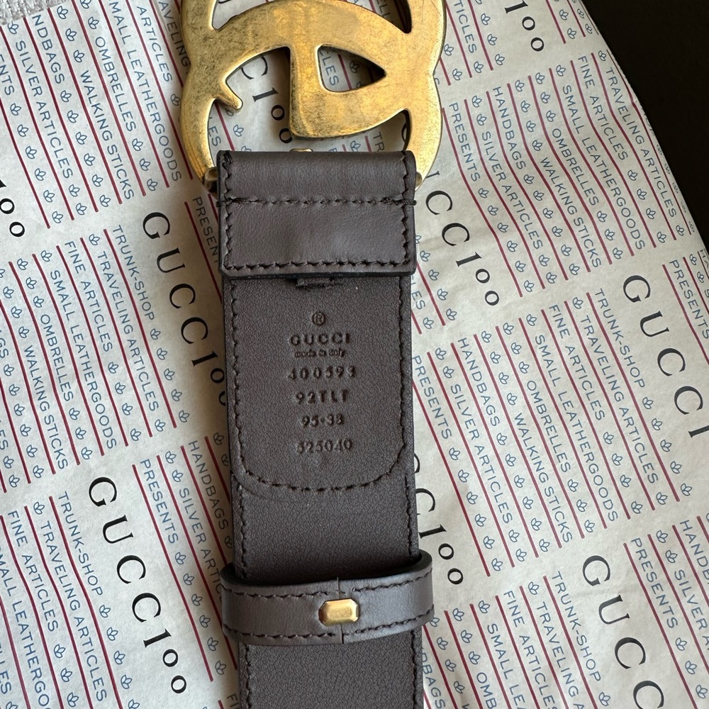 Gucci Beige and Brown Belt with Gold Buckle - Picture 5 of 8